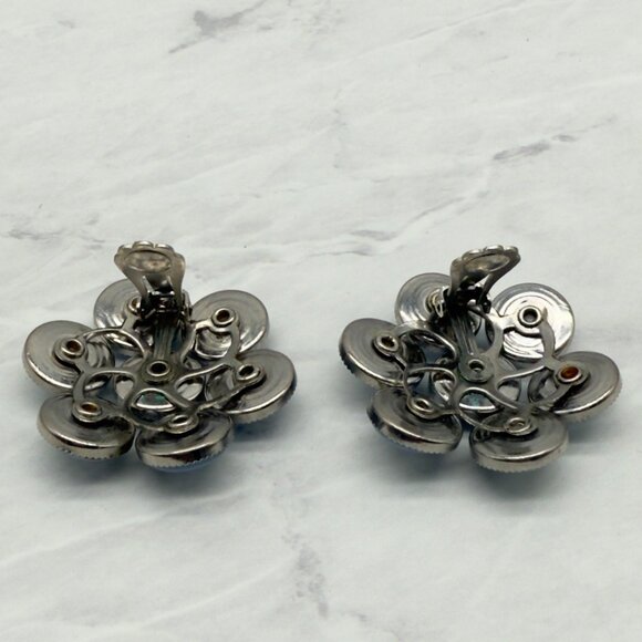 Vintage Moonstone Lucite Moonglow Clip-On Earrings Cluster Silver Tone NOTE - Picture 7 of 13